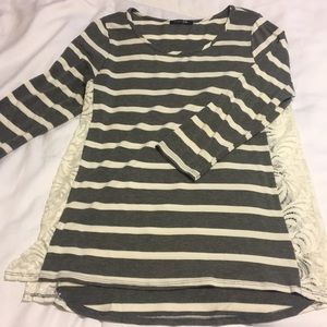 Grey striped shirt w/white side lace panels